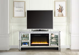 ZUN ACME Noralie TV STAND W/FIREPLACE & LED Mirrored & Faux Diamonds LV00317