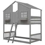 ZUN Twin over Twin House Bunk Bed with Roof , Window, Window Box, Door , with Safety Guardrails and 92319370