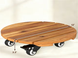 Set of 2 Natural Finish Wooden Plant Pot Mover, Portable Round Plant Stand with 4 Wheels, Sturdy 06893761