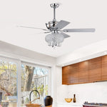 ZUN 52 inch Crystal Ceiling Fan with Lights Fandelier Chandelier Reversible Blades 3 Wind Speeds Remote W1592P162637