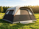 Gray Light-Blocking Outdoor Cabin Tent, Large 9x9ft Interior Windproof Rainfly Tent with Carry Bag 56119621