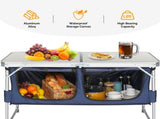 4FT Portable Folding Camping Table with Storage, Aluminum Outdoor Cooking Station with 2 Adjustable 53450673