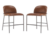 Galen Indoor Metal Upholstered Barstool, Antique Bronze Finish Frame with Brown Faux Leather, Set of N775P290453P