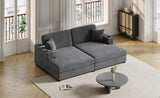 86.5" Oversized Loveseat Chaise Lounge Sectional Sofa Bed Corduroy Sleeper Sofa with USB Ports , N719P232602R
