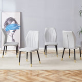 ZUN 4 light gray modern dining chairs with stylish PU patterned backrest and black metal legs for a W1151P188264