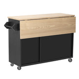 K&K 51" Fluted Kitchen Island with Drop Leaf, Farmhouse Accent Kitchen Island on Wheels with N707P221446B