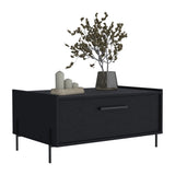 ZUN Coffee Table 15.6" H, 1 shelf, 4 legs, Black B097P250877