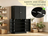 65" Kitchen Pantry Cabinet, 4-Door with 16 Shelves, Black 79960555