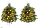 Set of 2 3FT Pre-lit Outdoor Pathway Christmas Trees with Stakes,Red Berries and 85295576