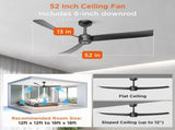 52 Inch Ceiling Fans with Lights Led Remote Control Low Profile Flush Mount for Living Room Bedroom 95151512