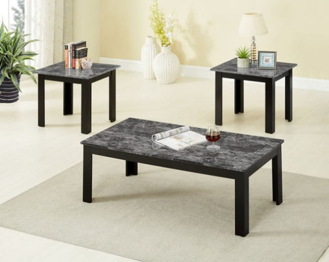 ZUN 3pc Set Traditional Style Rectangular Coffee Table Square Shape End Table Wooden Legs Black Finish B011P232910