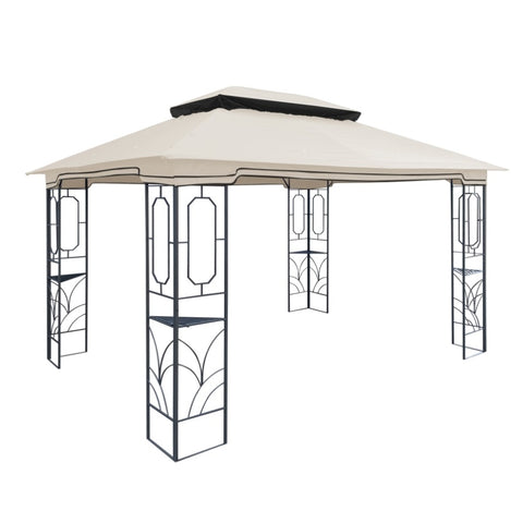 ZUN 13x10 Ft Patio Double Roof Gazebo Replacement Canopy Top Fabric,Beige W2911P210578