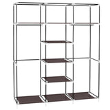 ZUN 69" Portable Clothes Closet Non-Woven Fabric Wardrobe Double Rod Storage Organizer Dark Brown 72079783