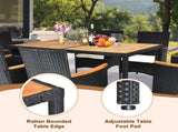 7 Piece Patio Dining Set, Outdoor Patio Conversation Set with Acacia Wood Table Top and Rattan 90467533