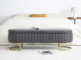 Storage Bench Bedroom Bench, Velvet Oval Upholstered End of Bed Bench with Golden Metal W1117P176450