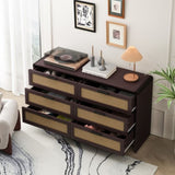 51.18'' Arc Shaped Corner Rattan Cabinet, 6-Drawers Rattan Storage Cabinet Rattan Drawer, for Living W757P242781