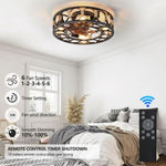 ZUN Caged Ceiling Fan with Lights Remote Control, Low Profile Flush Mount Farmhouse Modern Ceiling fans, W1340103796