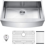 ZUN Brushed Nickel 16 gauge Stainless Steel 33 in. Single Bowl Farmhouse Apron Kitchen Sink with Bottom JYSF322BN