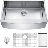 ZUN Brushed Nickel 16 gauge Stainless Steel 33 in. Single Bowl Farmhouse Apron Kitchen Sink with Bottom JYSF322BN