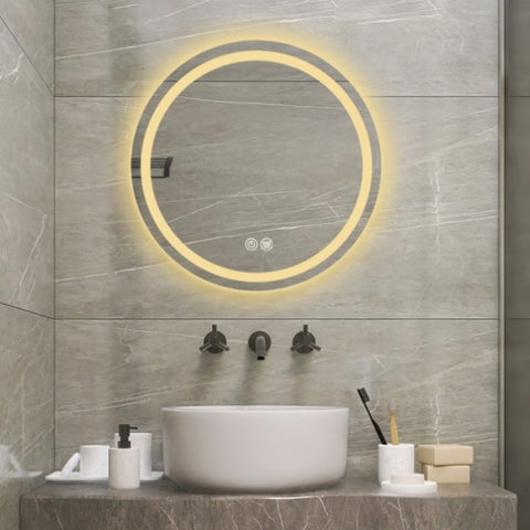 ZUN 27-inch H LED Single Bathroom Vanity Mirror Polished Crystal Bathroom Round Vanity mirror for smart W2026P203675