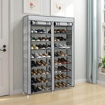 ZUN FCH Double Row 10-Tier Non-Woven Fabric Shoe Cabinet with Iron Pipes and Plastic Components, Gray 25457979