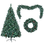 ZUN 6FT Dark Green Pine Christmas, Pre-Lit Set with & Garland & Wreath, Hinged Artificial Xmas N704P198436F