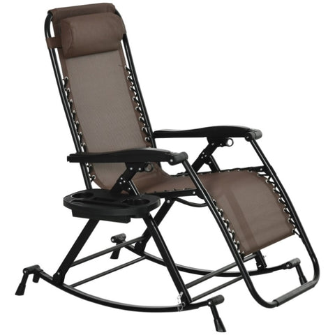 ZUN Outdoor Rocking Chairs, Foldable Reclining Zero Gravity Lounge Rocker w/ Pillow, Cup & Phone Holder, W2225142473