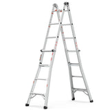 17ft Multi-Position Foldable Aluminum Ladder, A-Frame and Straight Ladder, ANSI 250lbs W2529P193468