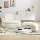 52'Swivel Accent Barrel Modern Beige Sofa Lounge Club Big Round Chair with Storage Ottoman chenille W834P150047