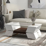 ZUN ON-TREND 6mm Glass-Top Coffee Table with Open Shelves and Cabinets, Geometric Style WF299270AAK