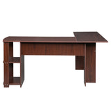 ZUN L-Shaped Wood Right-angle Computer Desk with Two-layer Bookshelves Dark Brown 28876635