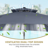 11FT Patio Umbrella Outdoor Square Double Top Umbrella in Gray T3609P347438