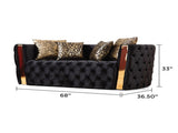 Naomi Button Tufted Loveseat with Velvet Fabric and Gold Accent in Black B00961119