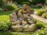 24.75" High CALLAN FOUNTAIN Weather Resistant Floor Fountain with Light, Light Brown Moss 71777.00LM