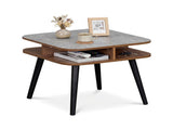 Faux Marble Side Table with 4-Sided Storage Shelves, 24" Square End Table for Living Room Bedroom 15029922