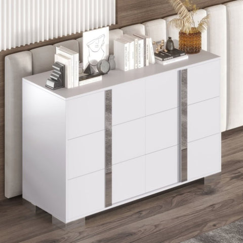 ZUN Elegant Modern Dresser with Metal Handle,Mirrored Storage Cabinet with 6 Drawers for Bedroom,Living WF319354AAK