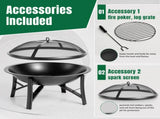 20.2in Round Wood- Pit with Mesh Lid, Fire Poker/Grate, Black 53387512