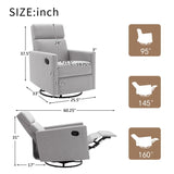 Modern Upholstered Rocker Nursery Chair Plush Seating Glider Swivel Recliner Chair, Gray 09348183
