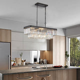 Chandeliers,Rectangular Crystal Chandelier Adjustable,E12 Modern Industrial Crystal Lights,Farmhouse W1340P189538