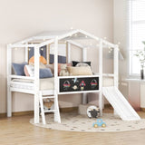 ZUN Twin Size Loft Bed with Ladder and Slide, House Bed with Blackboard and Light Strip on the Roof, WF307450AAK