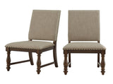 Traditional Classic Brown Dinng Chair Set of 2 Beige Fabric Upholstered Nailhead Trim Wooden Dining B011P188432