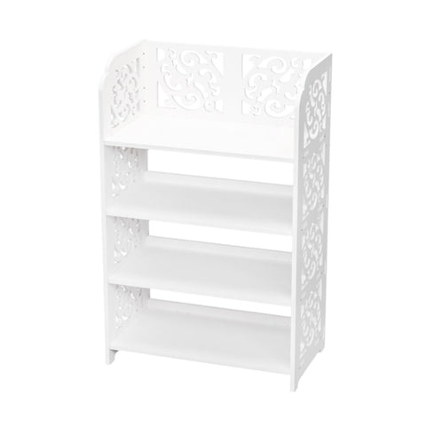 ZUN Wood-plastic Board Four Tiers Carved Shoe Rack White A 97499052