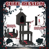 Gothic Cat Tree with Coffin Bed, 57" Cat Tower with Spacious Cat Condo, Scratching Posts, Hanging 12254559