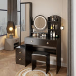 ZUN Full Body Mirror Cabinet + Round Mirror LED Vanity Table + Cushioned Stool, 17" diameter LED Mirror, W936P160028