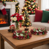 3PCS Set Christmas Door Wreath with Pine Cones & Greenery 13" Red Berry Holly Wreath for Holiday 47289023