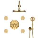 Single-Handle 4-Spray Patterns Bathroom Rain Shower Faucet with Body Jet Handshower in Brushed Gold W1219133589