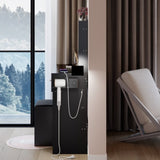 17" Round LED Mirror Vanity TableCushioned Stool, Equipped With 2 AC2 USB Power Socket, Big W3258P311349