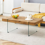 ZUN 43.3"x23.6" Wood colored texture sticker MDF Coffee Table with Tempered glass legs.Suitable for W1151P209568