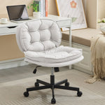 ZUN Armless-Office Desk Chair with Wheels: PU Leather Cross Legged Wide Chair,Comfortable Adjustable 71405818