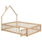 Full House-Shaped Headboard Floor Bed with Fence,Natural W504119482